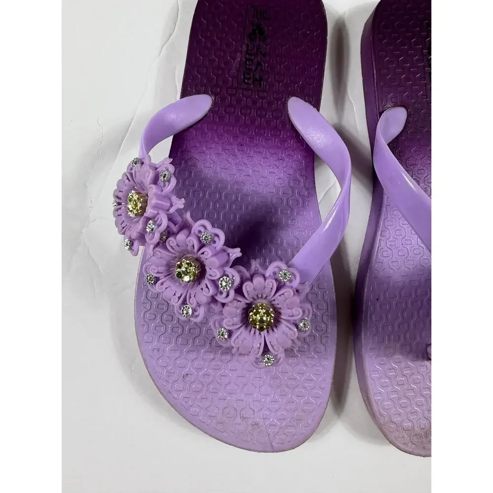 Havaianas Girls Purple Floral Rhinestone Flip Flops Size 12 (EU 31)